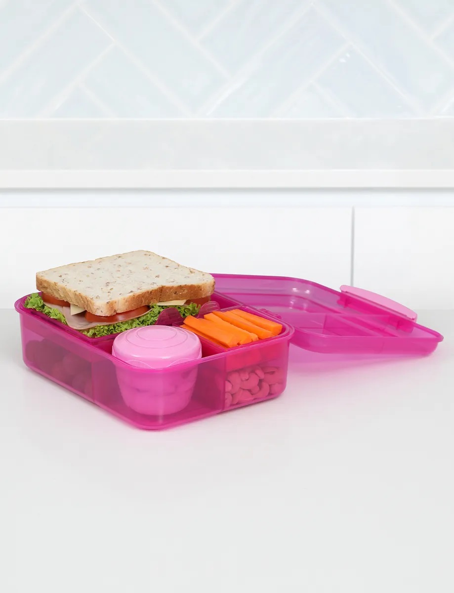 Sistema Bento Lunch Box to Go with Fruit/Yogurt Pot, 1.65 L - Clear/Pink:  .co.uk: Kitchen & Home